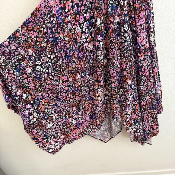 Maje Rayemi Midi Dress Size 36 Noir Rose Floral Print Asymmetric Girly Summer - Picture 12 of 16